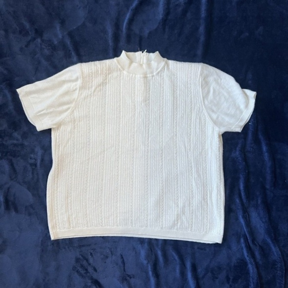Alfred Dunner Tan Pullover Sweater Medium Short Sleeves‎ w Beads No Tag